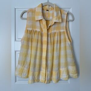Free People Yellow and White Plaid Sleeveless Top Size S